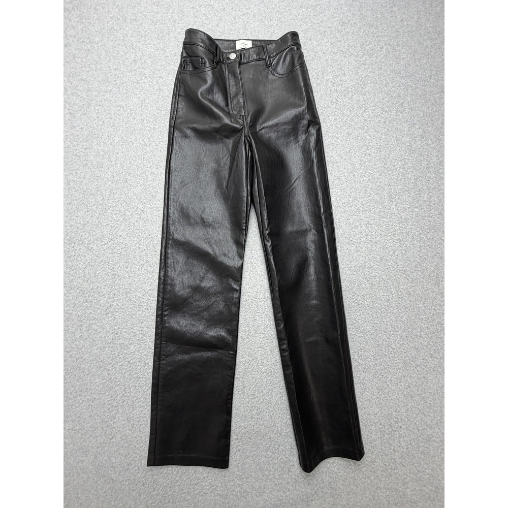 Wilfred Pants Womens 00 Black Faux Leather Straight Leg High Rise Zip Pockets